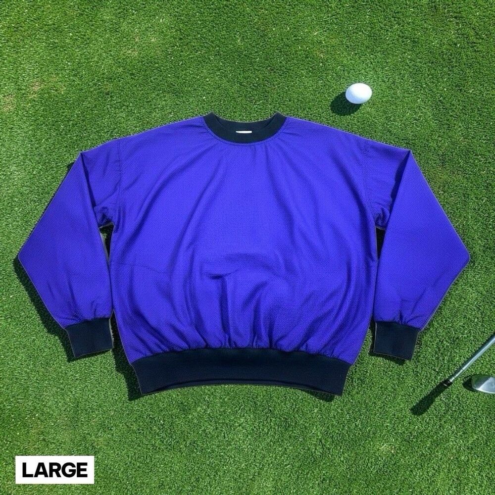 Vintage 90s Roche Golf Windbreaker Jacket Mens LARGE Purple Houndstooth Pockets